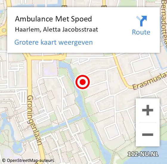 Locatie op kaart van de 112 melding: Ambulance Met Spoed Naar Haarlem, Aletta Jacobsstraat op 8 september 2023 21:14