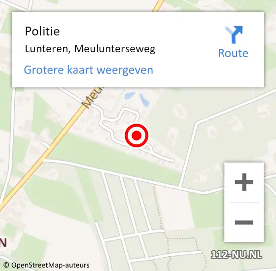 Locatie op kaart van de 112 melding: Politie Lunteren, Meulunterseweg op 8 september 2023 21:41