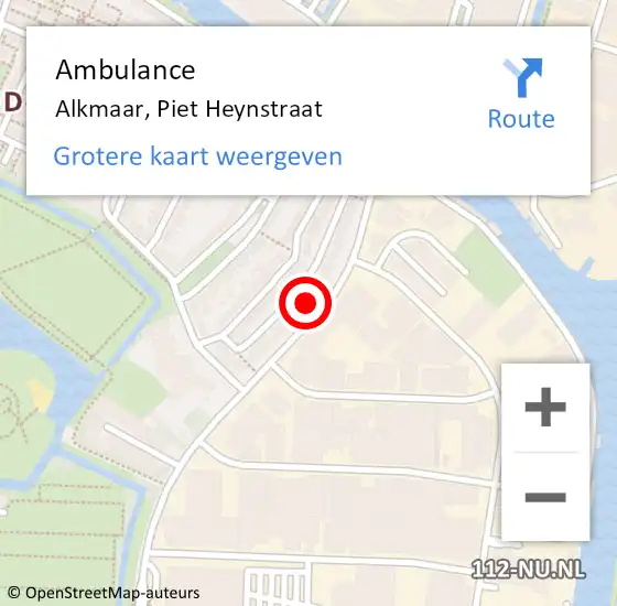 Locatie op kaart van de 112 melding: Ambulance Alkmaar, Piet Heynstraat op 8 september 2023 21:43