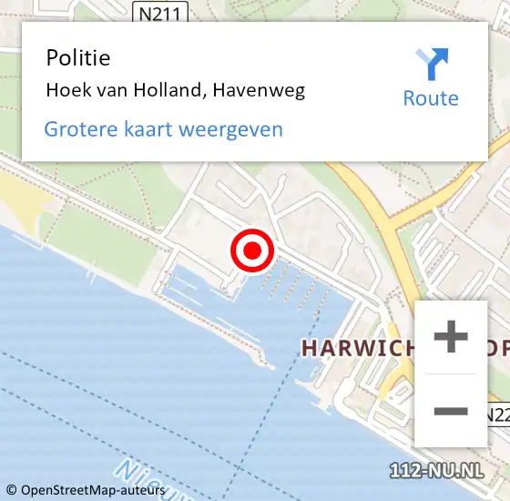 Locatie op kaart van de 112 melding: Politie Hoek van Holland, Havenweg op 8 september 2023 21:44