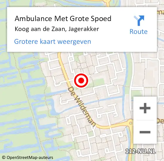 Locatie op kaart van de 112 melding: Ambulance Met Grote Spoed Naar Koog aan de Zaan, Jagerakker op 8 september 2023 22:01