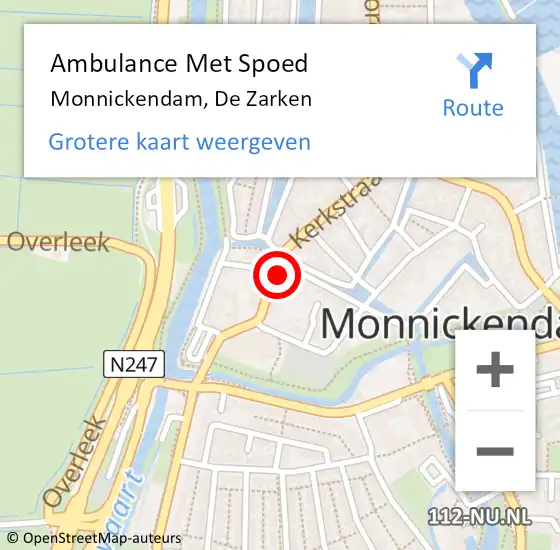 Locatie op kaart van de 112 melding: Ambulance Met Spoed Naar Monnickendam, De Zarken op 8 september 2023 22:02