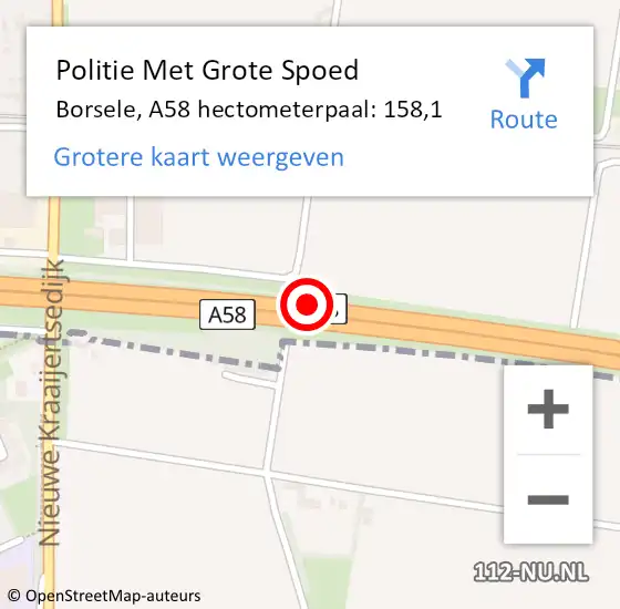 Locatie op kaart van de 112 melding: Politie Met Grote Spoed Naar Borsele, A58 hectometerpaal: 158,1 op 8 september 2023 22:48