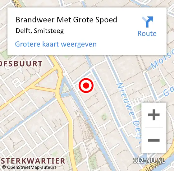 Locatie op kaart van de 112 melding: Brandweer Met Grote Spoed Naar Delft, Smitsteeg op 8 september 2023 22:53