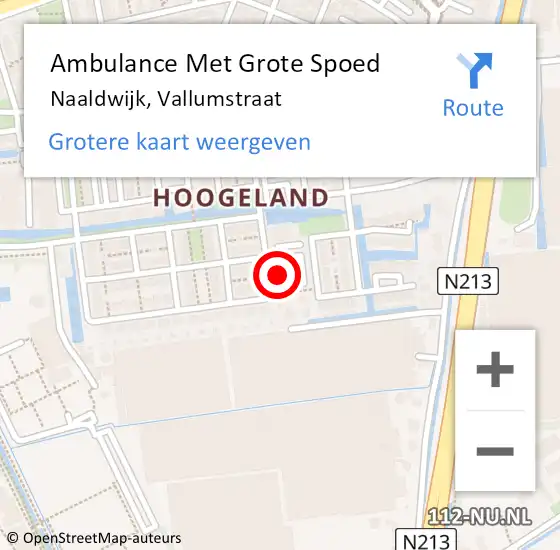 Locatie op kaart van de 112 melding: Ambulance Met Grote Spoed Naar Naaldwijk, Vallumstraat op 8 september 2023 23:07