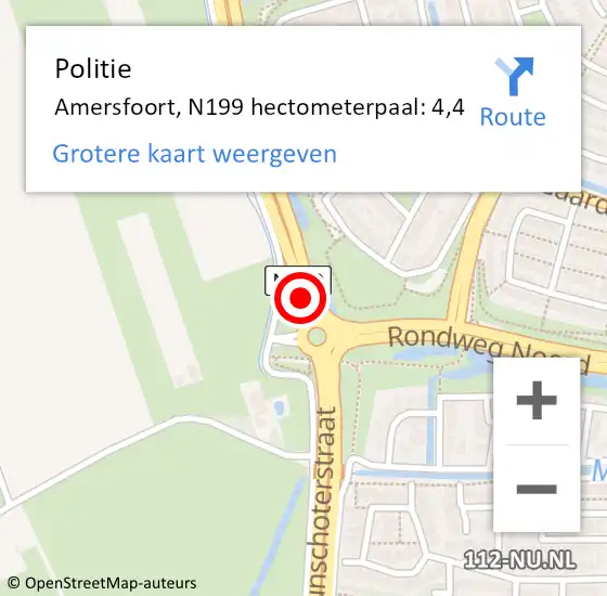 Locatie op kaart van de 112 melding: Politie Amersfoort, N199 hectometerpaal: 4,4 op 8 september 2023 23:07