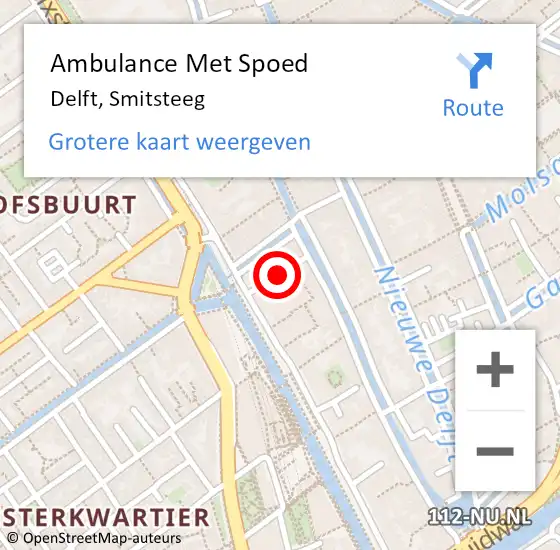 Locatie op kaart van de 112 melding: Ambulance Met Spoed Naar Delft, Smitsteeg op 8 september 2023 23:10