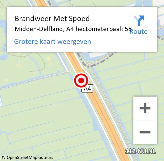 Locatie op kaart van de 112 melding: Brandweer Met Spoed Naar Midden-Delfland, A4 hectometerpaal: 58 op 8 september 2023 23:42