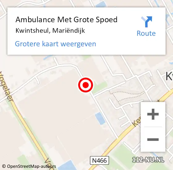 Locatie op kaart van de 112 melding: Ambulance Met Grote Spoed Naar Kwintsheul, Mariëndijk op 8 september 2023 23:46