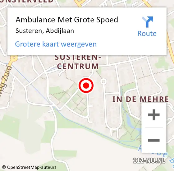 Locatie op kaart van de 112 melding: Ambulance Met Grote Spoed Naar Susteren, Abdijlaan op 7 september 2014 14:32