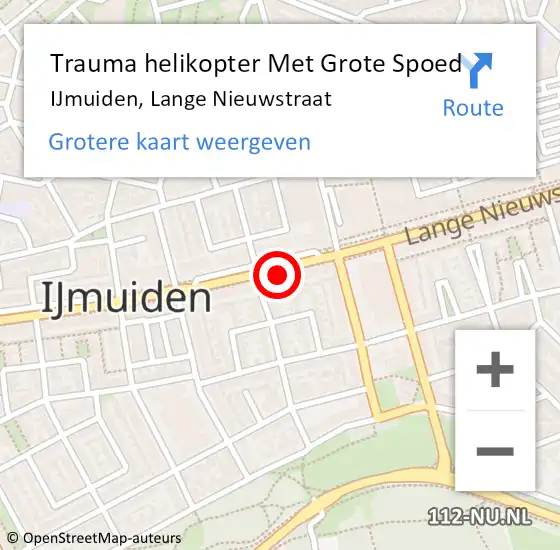 Locatie op kaart van de 112 melding: Trauma helikopter Met Grote Spoed Naar IJmuiden, Lange Nieuwstraat op 9 september 2023 00:52