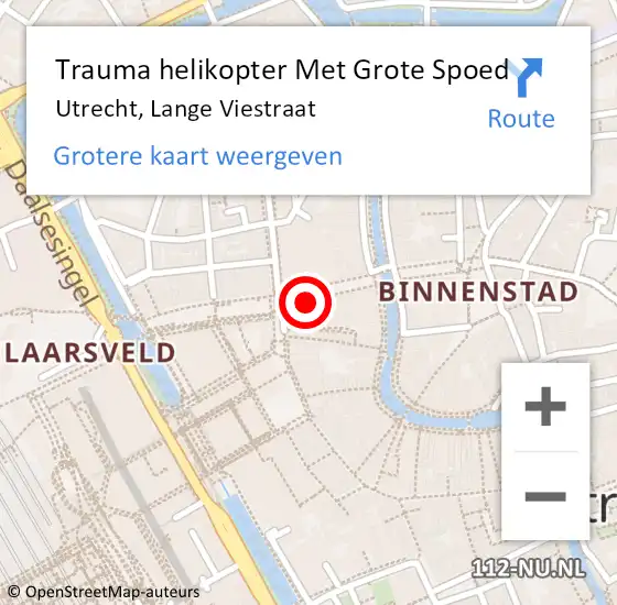 Locatie op kaart van de 112 melding: Trauma helikopter Met Grote Spoed Naar Utrecht, Lange Viestraat op 9 september 2023 00:57