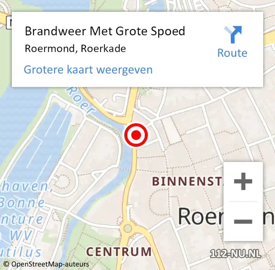 Locatie op kaart van de 112 melding: Brandweer Met Grote Spoed Naar Roermond, Roerkade op 9 september 2023 01:06