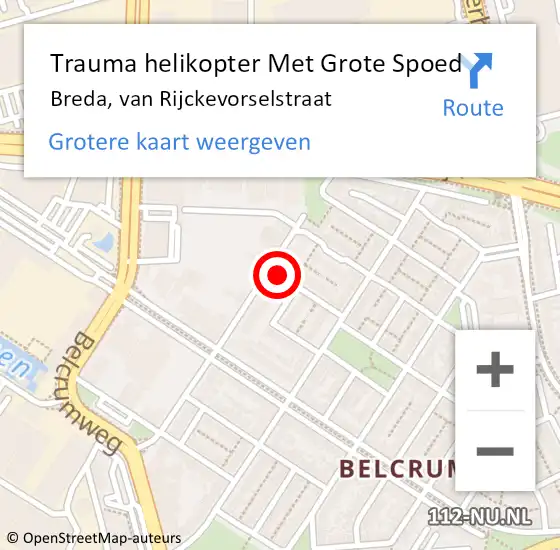 Locatie op kaart van de 112 melding: Trauma helikopter Met Grote Spoed Naar Breda, van Rijckevorselstraat op 9 september 2023 01:10