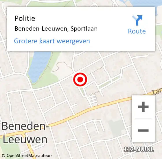 Locatie op kaart van de 112 melding: Politie Beneden-Leeuwen, Sportlaan op 9 september 2023 01:26