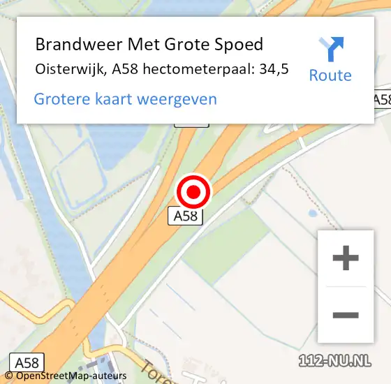 Locatie op kaart van de 112 melding: Brandweer Met Grote Spoed Naar Oisterwijk, A58 hectometerpaal: 34,5 op 9 september 2023 01:59