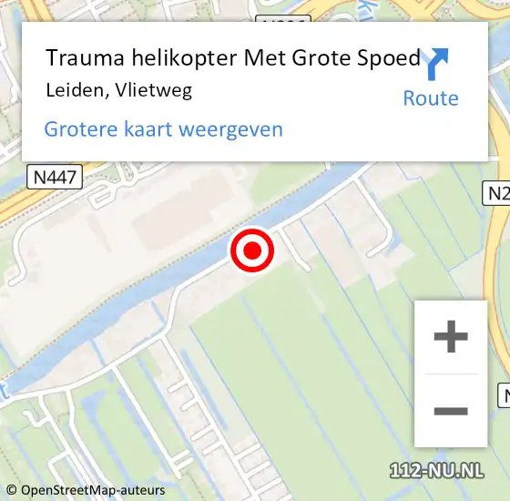 Locatie op kaart van de 112 melding: Trauma helikopter Met Grote Spoed Naar Leiden, Vlietweg op 9 september 2023 02:25