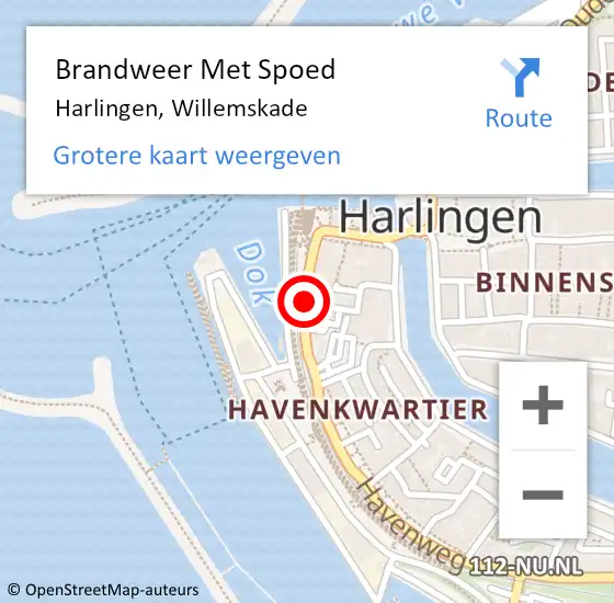 Locatie op kaart van de 112 melding: Brandweer Met Spoed Naar Harlingen, Willemskade op 7 september 2014 14:47