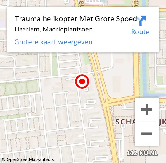 Locatie op kaart van de 112 melding: Trauma helikopter Met Grote Spoed Naar Haarlem, Madridplantsoen op 9 september 2023 02:31