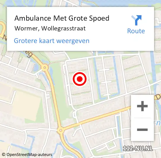 Locatie op kaart van de 112 melding: Ambulance Met Grote Spoed Naar Wormer, Wollegrasstraat op 9 september 2023 02:31