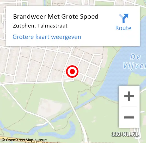 Locatie op kaart van de 112 melding: Brandweer Met Grote Spoed Naar Zutphen, Talmastraat op 9 september 2023 02:40