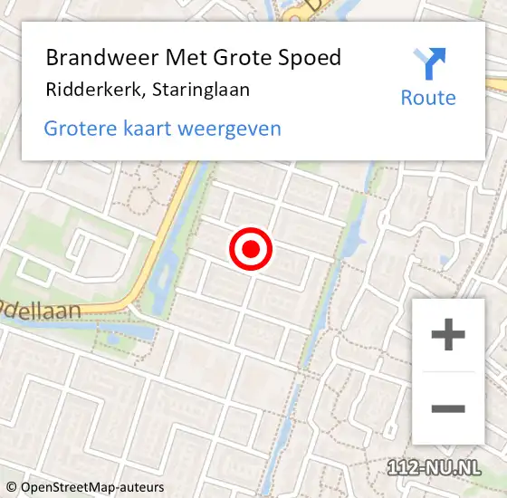 Locatie op kaart van de 112 melding: Brandweer Met Grote Spoed Naar Ridderkerk, Staringlaan op 9 september 2023 02:49