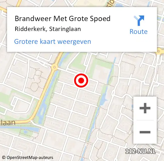 Locatie op kaart van de 112 melding: Brandweer Met Grote Spoed Naar Ridderkerk, Staringlaan op 9 september 2023 02:50