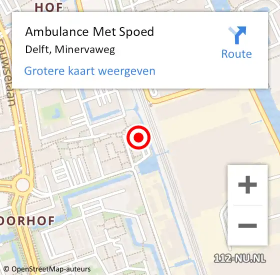 Locatie op kaart van de 112 melding: Ambulance Met Spoed Naar Delft, Minervaweg op 9 september 2023 02:56
