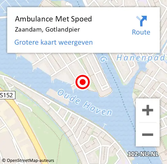 Locatie op kaart van de 112 melding: Ambulance Met Spoed Naar Zaandam, Gotlandpier op 9 september 2023 03:12