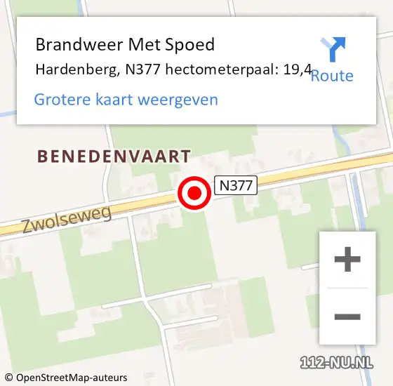 Locatie op kaart van de 112 melding: Brandweer Met Spoed Naar Hardenberg, N377 hectometerpaal: 19,4 op 9 september 2023 03:20