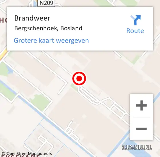 Locatie op kaart van de 112 melding: Brandweer Bergschenhoek, Bosland op 9 september 2023 04:50