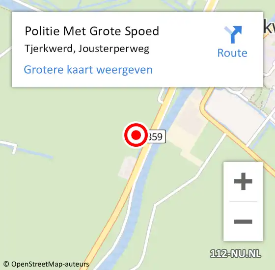 Locatie op kaart van de 112 melding: Politie Met Grote Spoed Naar Tjerkwerd, Jousterperweg op 9 september 2023 05:22