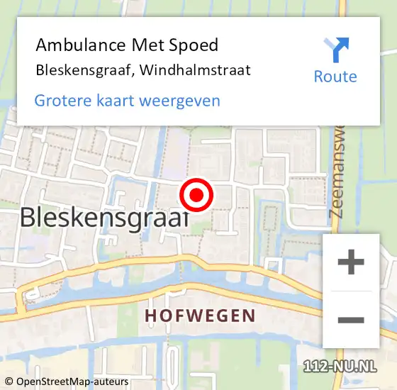 Locatie op kaart van de 112 melding: Ambulance Met Spoed Naar Bleskensgraaf, Windhalmstraat op 9 september 2023 06:44