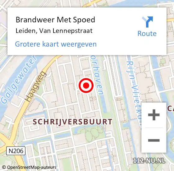 Locatie op kaart van de 112 melding: Brandweer Met Spoed Naar Leiden, Van Lennepstraat op 9 september 2023 07:01