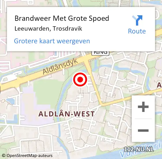 Locatie op kaart van de 112 melding: Brandweer Met Grote Spoed Naar Leeuwarden, Trosdravik op 9 september 2023 07:05