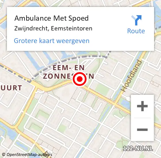 Locatie op kaart van de 112 melding: Ambulance Met Spoed Naar Zwijndrecht, Eemsteintoren op 9 september 2023 07:06