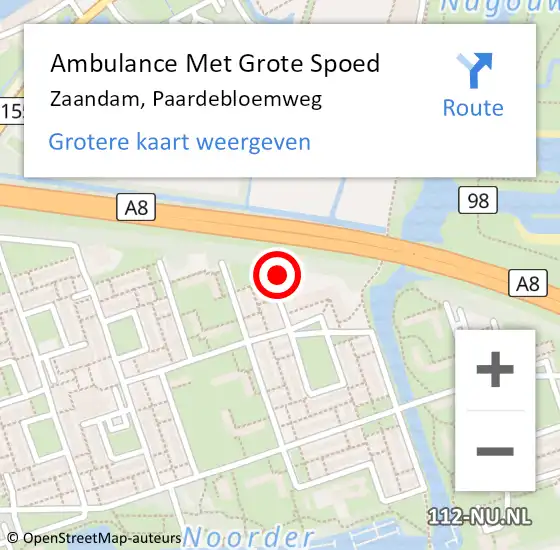 Locatie op kaart van de 112 melding: Ambulance Met Grote Spoed Naar Zaandam, Paardebloemweg op 7 september 2014 14:59
