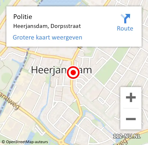 Locatie op kaart van de 112 melding: Politie Heerjansdam, Dorpsstraat op 9 september 2023 09:03
