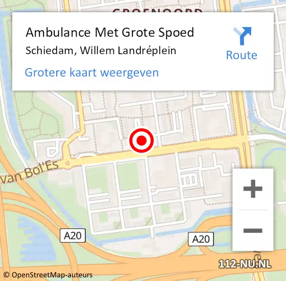 Locatie op kaart van de 112 melding: Ambulance Met Grote Spoed Naar Schiedam, Willem Landréplein op 9 september 2023 09:57