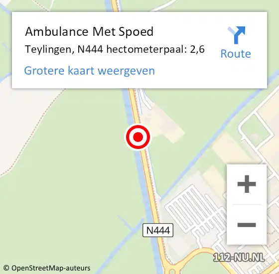 Locatie op kaart van de 112 melding: Ambulance Met Spoed Naar Teylingen, N444 hectometerpaal: 2,6 op 9 september 2023 10:09