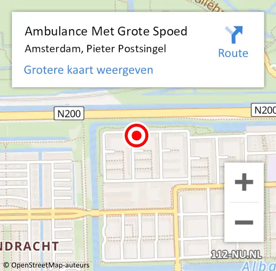 Locatie op kaart van de 112 melding: Ambulance Met Grote Spoed Naar Amsterdam, Pieter Postsingel op 9 september 2023 10:13