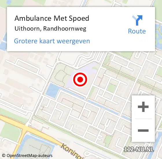 Locatie op kaart van de 112 melding: Ambulance Met Spoed Naar Uithoorn, Randhoornweg op 9 september 2023 10:16