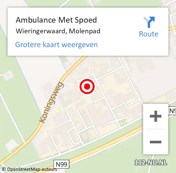 Locatie op kaart van de 112 melding: Ambulance Met Spoed Naar Wieringerwaard, Molenpad op 9 september 2023 10:36