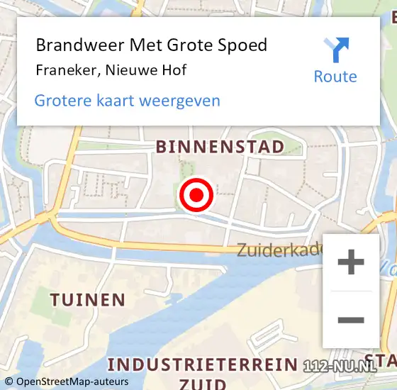 Locatie op kaart van de 112 melding: Brandweer Met Grote Spoed Naar Franeker, Nieuwe Hof op 9 september 2023 10:42