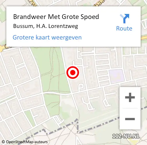 Locatie op kaart van de 112 melding: Brandweer Met Grote Spoed Naar Bussum, H.A. Lorentzweg op 9 september 2023 10:54