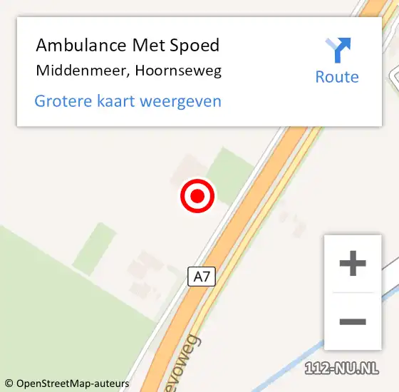 Locatie op kaart van de 112 melding: Ambulance Met Spoed Naar Middenmeer, Hoornseweg op 9 september 2023 11:12