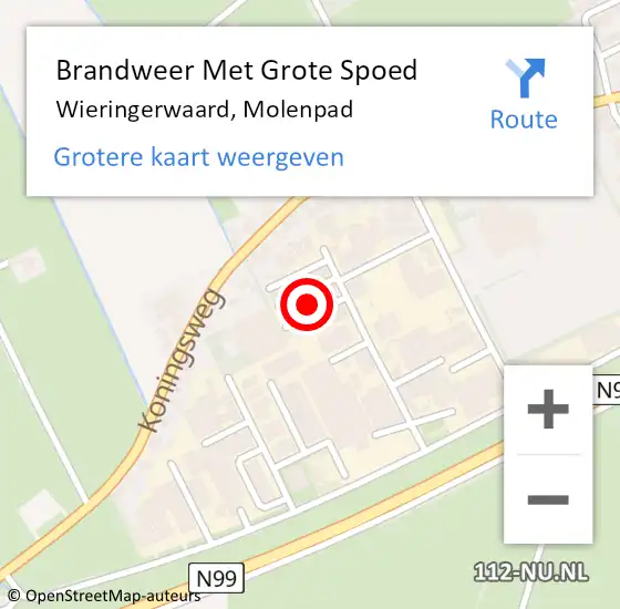 Locatie op kaart van de 112 melding: Brandweer Met Grote Spoed Naar Wieringerwaard, Molenpad op 9 september 2023 11:14