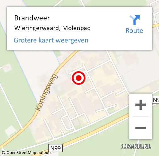 Locatie op kaart van de 112 melding: Brandweer Wieringerwaard, Molenpad op 9 september 2023 11:19