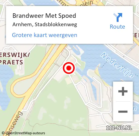 Locatie op kaart van de 112 melding: Brandweer Met Spoed Naar Arnhem, Stadsblokkenweg op 9 september 2023 11:22