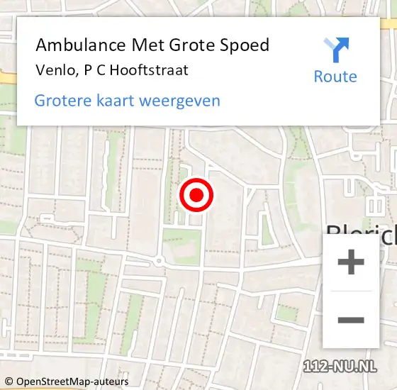 Locatie op kaart van de 112 melding: Ambulance Met Grote Spoed Naar Venlo, P C Hooftstraat op 9 september 2023 11:40